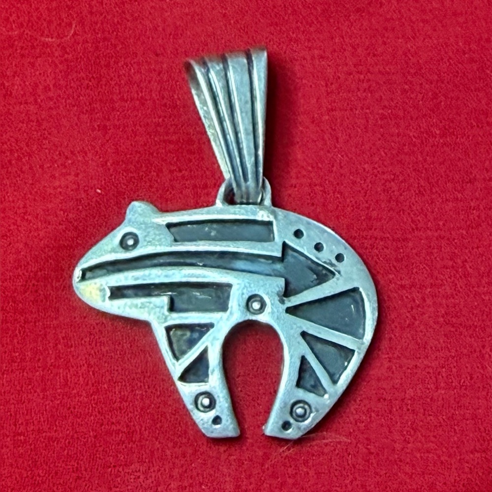 Vintage Navajo Sterling Silver Spirit Bear Pendant Signed Native American Art